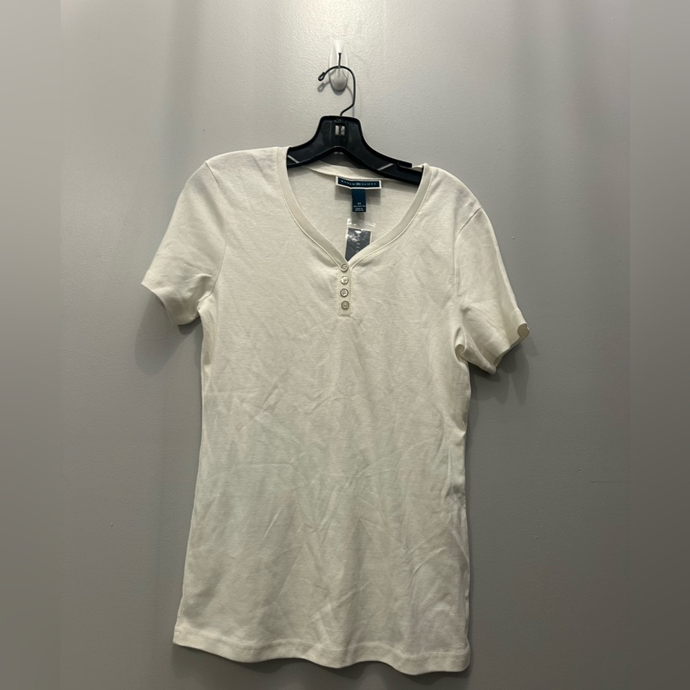 NWT Karen Scott Plain White Short-Sleeve Henley Tee - Women Medium